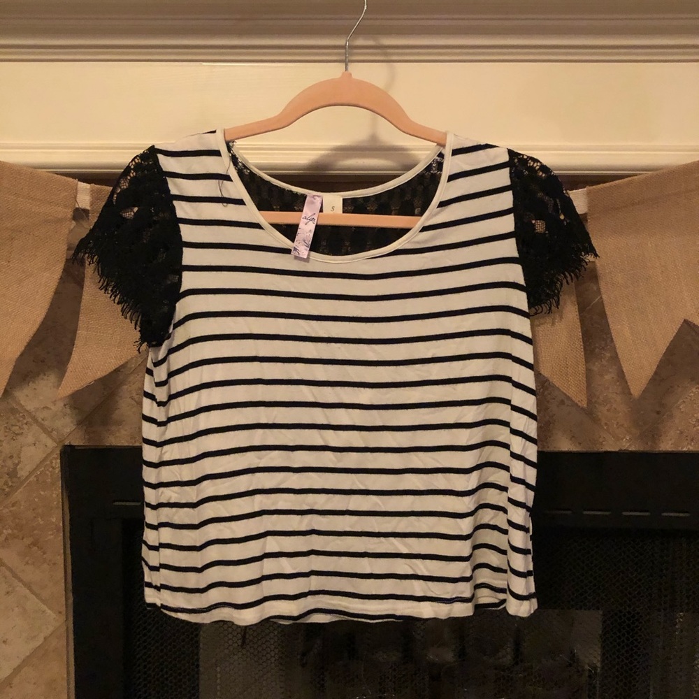 Black and white tee with lace detail
